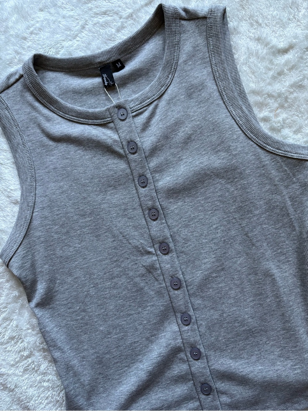 Button-Front Ribbed Tank Top — Gray - Picture 2 of 3